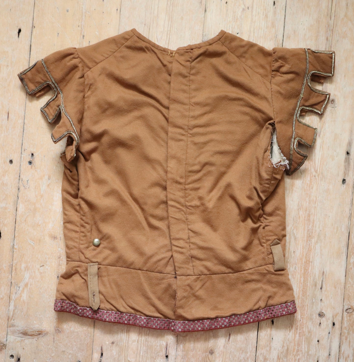 Antique French Opera Costume Tunic Top Toffee Brown Wool Medieval Renaissance Style