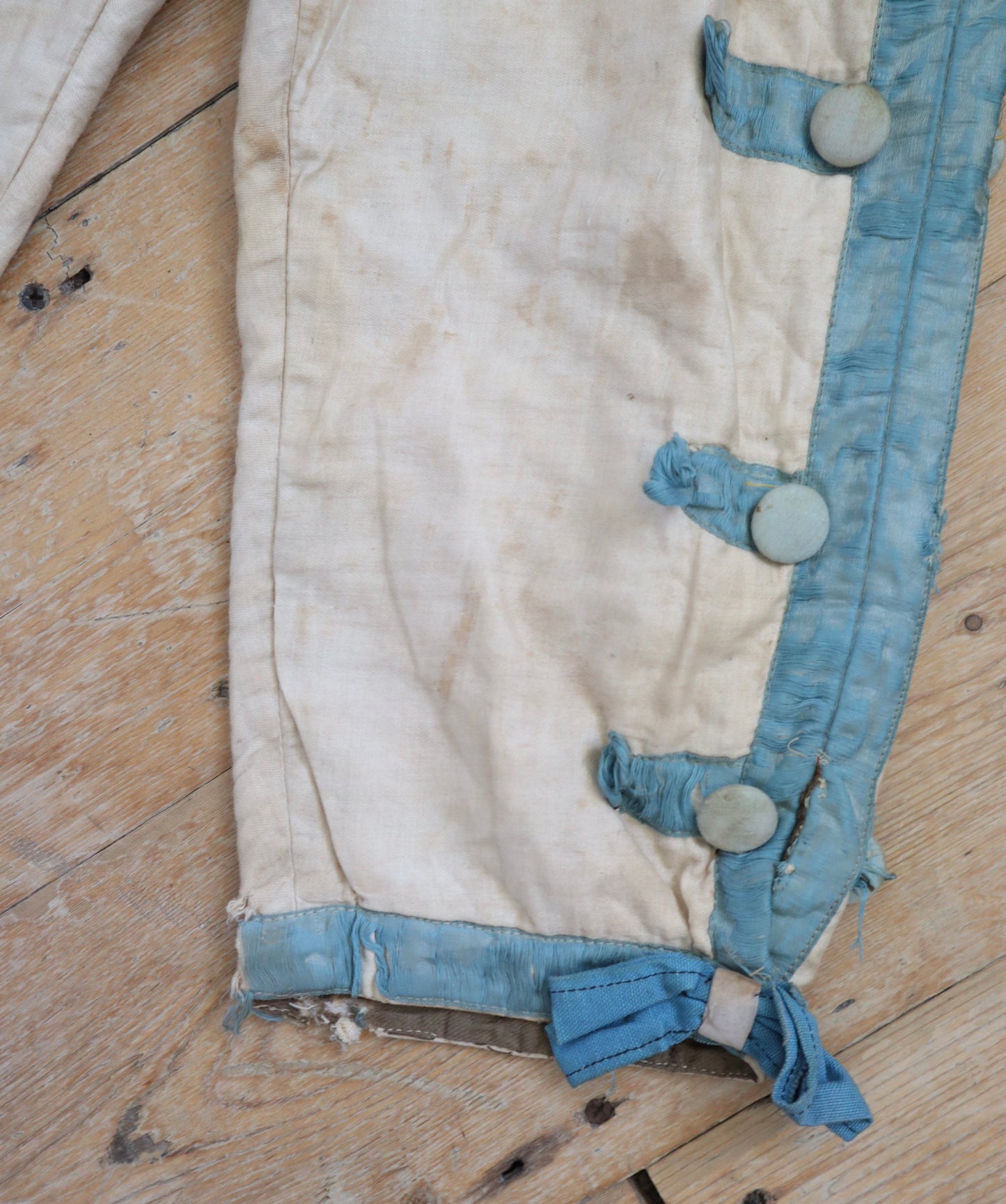Antique French Theatre Costume Trousers Breeches Pants 18th Century Style White Blue Cotton Silk Opera