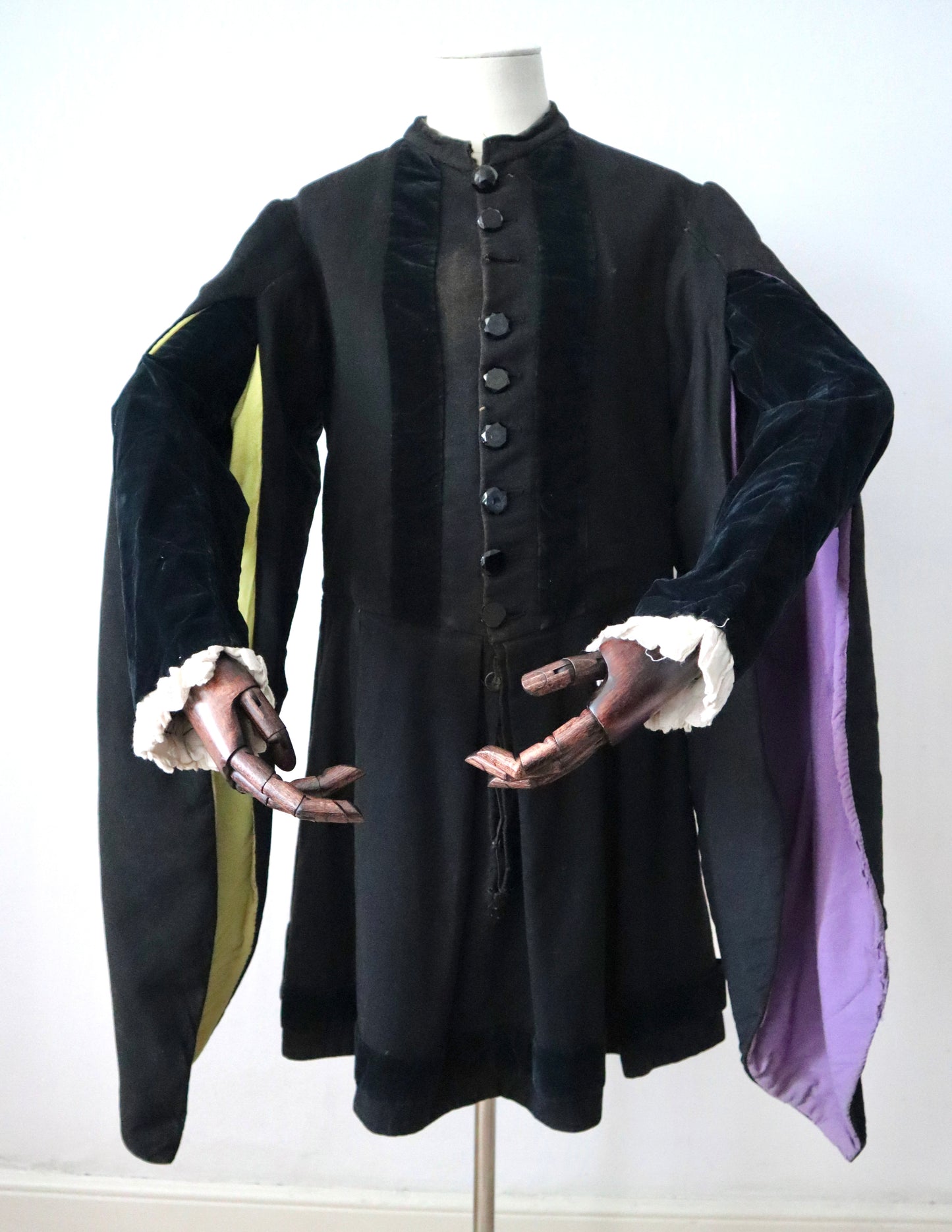 Antique French Renaissance-Style Theatrical Tunic | Circa 1900 | Aristide Boyer Marseille | Black Wool with Hanging Sleeves