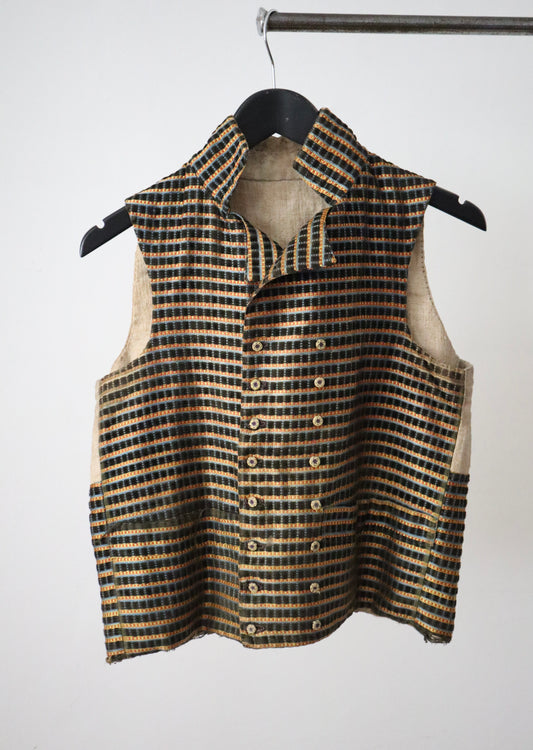 Antique 18th–19th Century French Silk Velvet Waistcoat | Double-Breasted Vest with Embroidered Buttons | Georgian / Regency Era