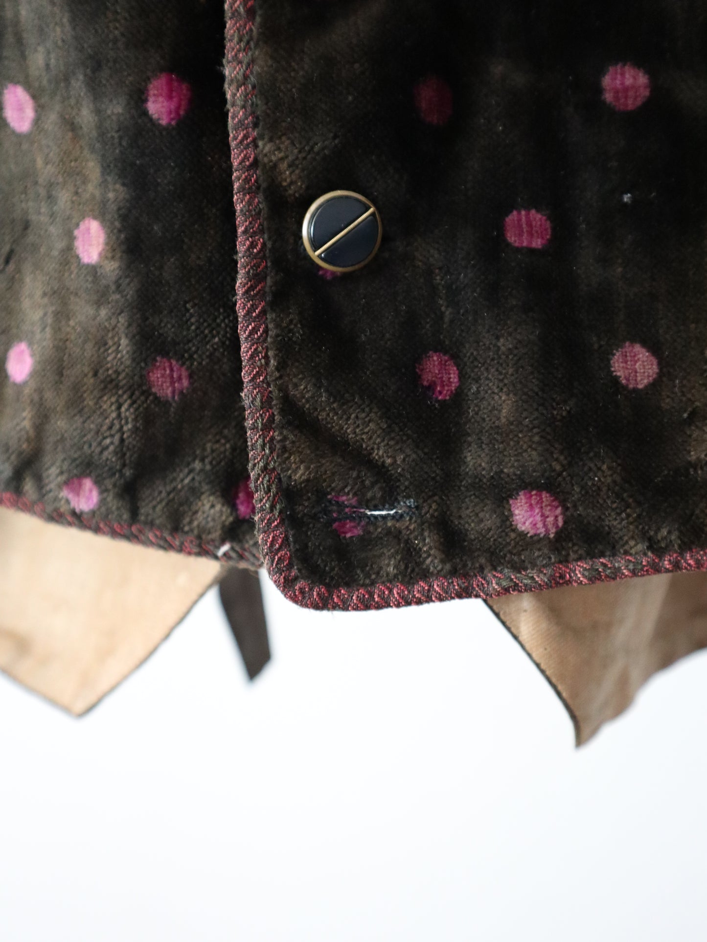 Antique Early 1900s French Silk Velvet Waistcoat with Purple Polkadots