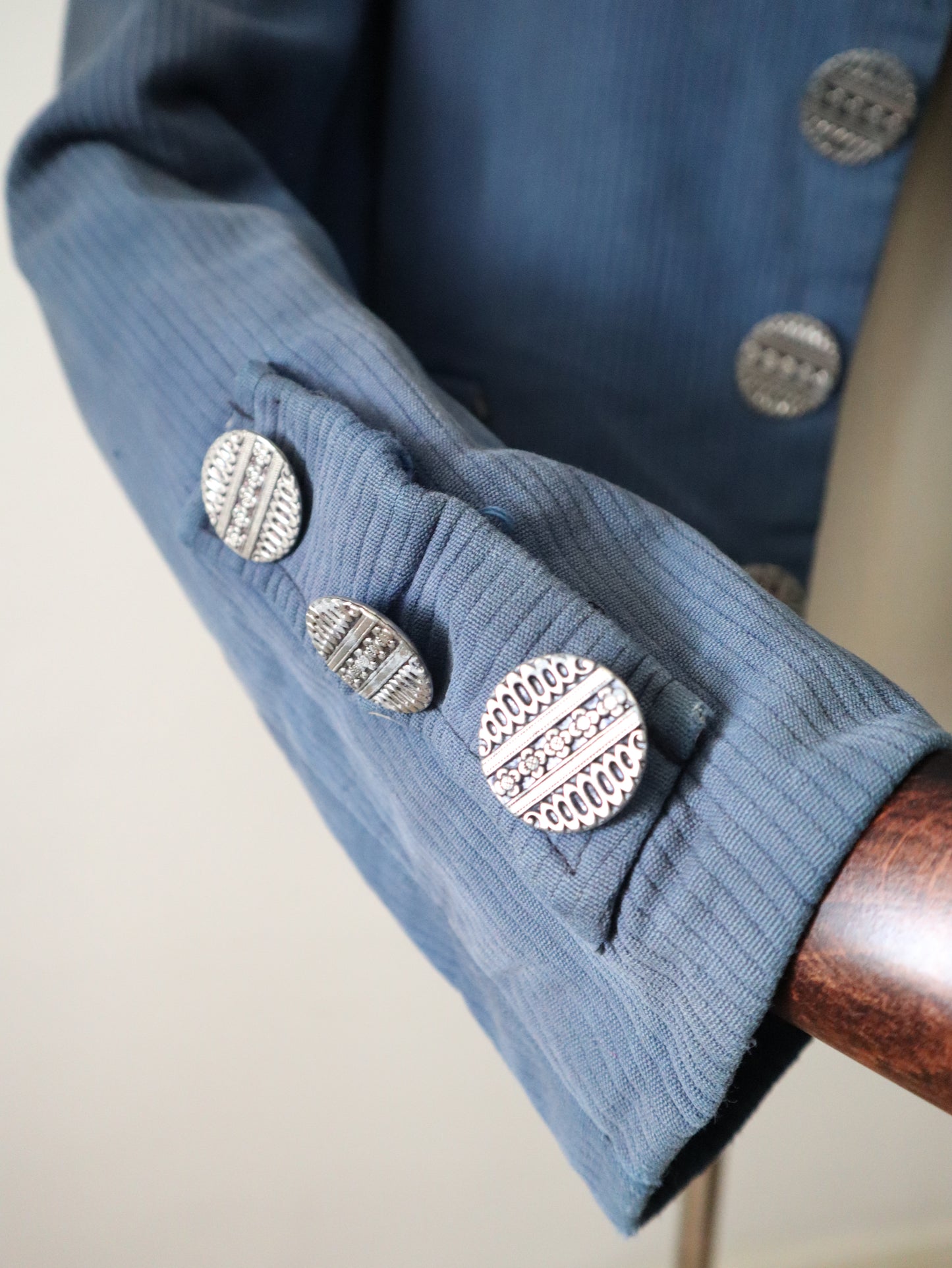 Antique French Carmagnole-Style Jacket in Blue | Circa 1920s | Ribbed Cotton Sans-Culotte Costume | Fully Lined