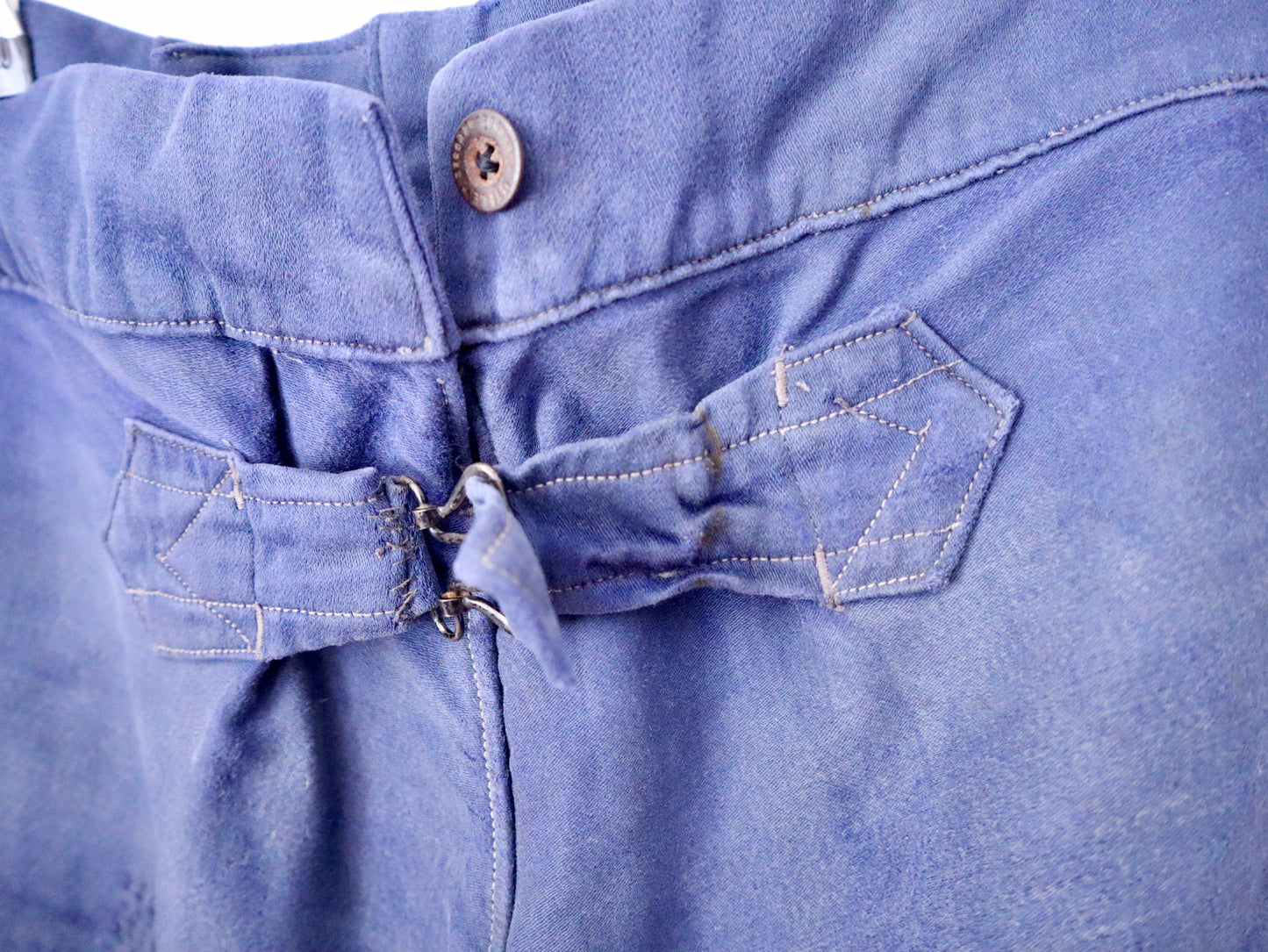 1940s–1950s French Moleskin Workwear Trousers – “Le Parfait” with Patched and Darned Repairs
