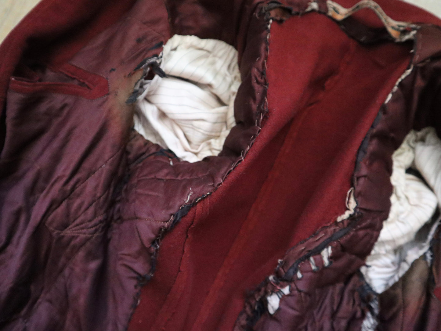 Antique French Tailcoat | Circa 1880s | Deep Claret Wool with Pale Salmon Trim | Thiery Aîné & Sigrand, Marseille
