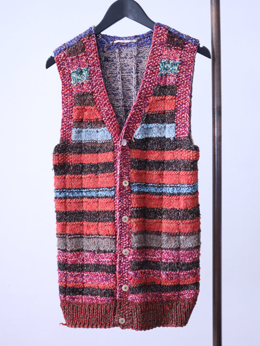 1930- 1940s Romanian Hand-Knitted Wool Waistcoat / Gilet Folk Traditional Eastern European Cardigan