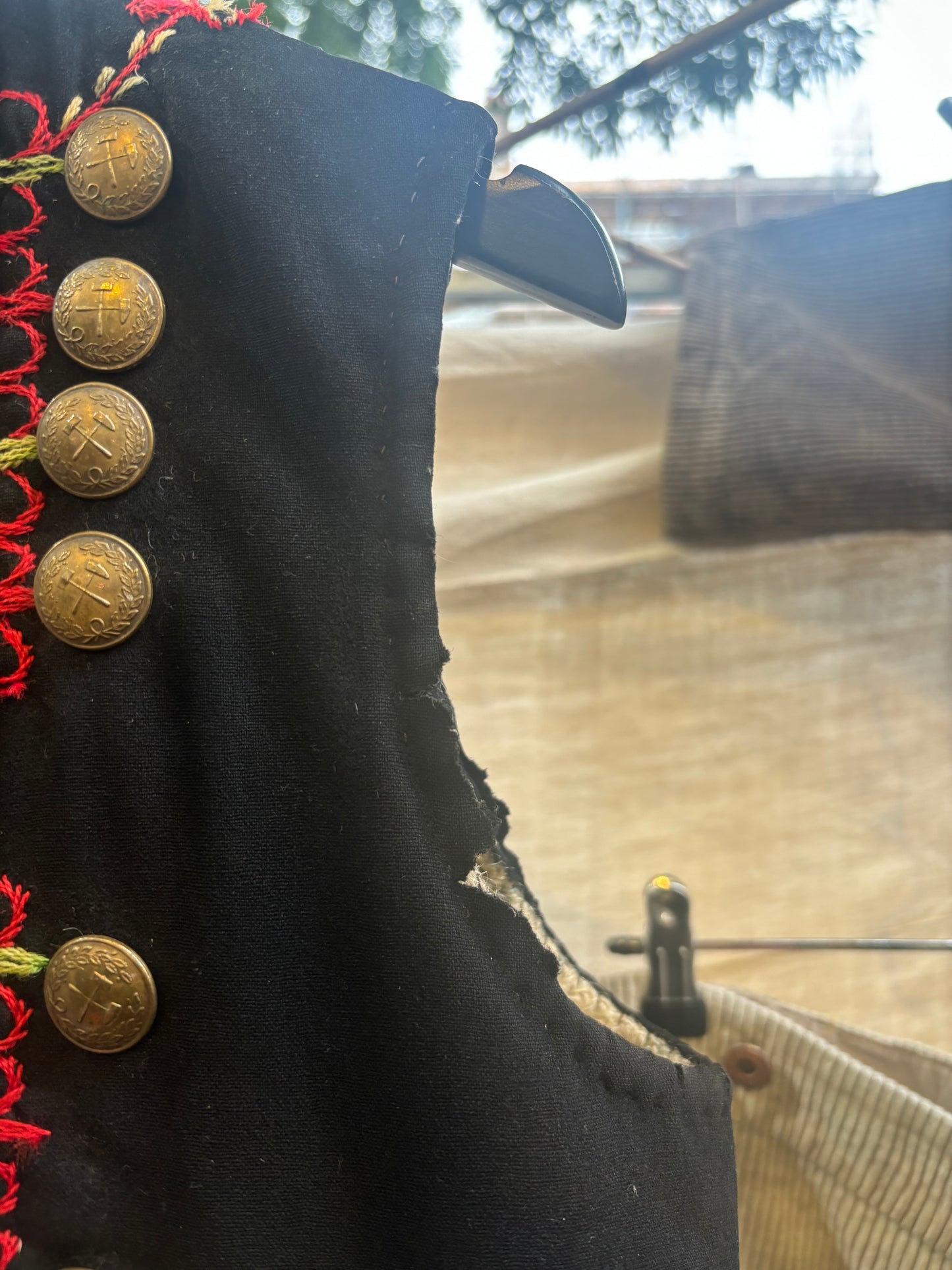 1920s 30s Hungarian Embroidered Vest Waistcoat Folk Floral Brass Buttons Hammer Pick