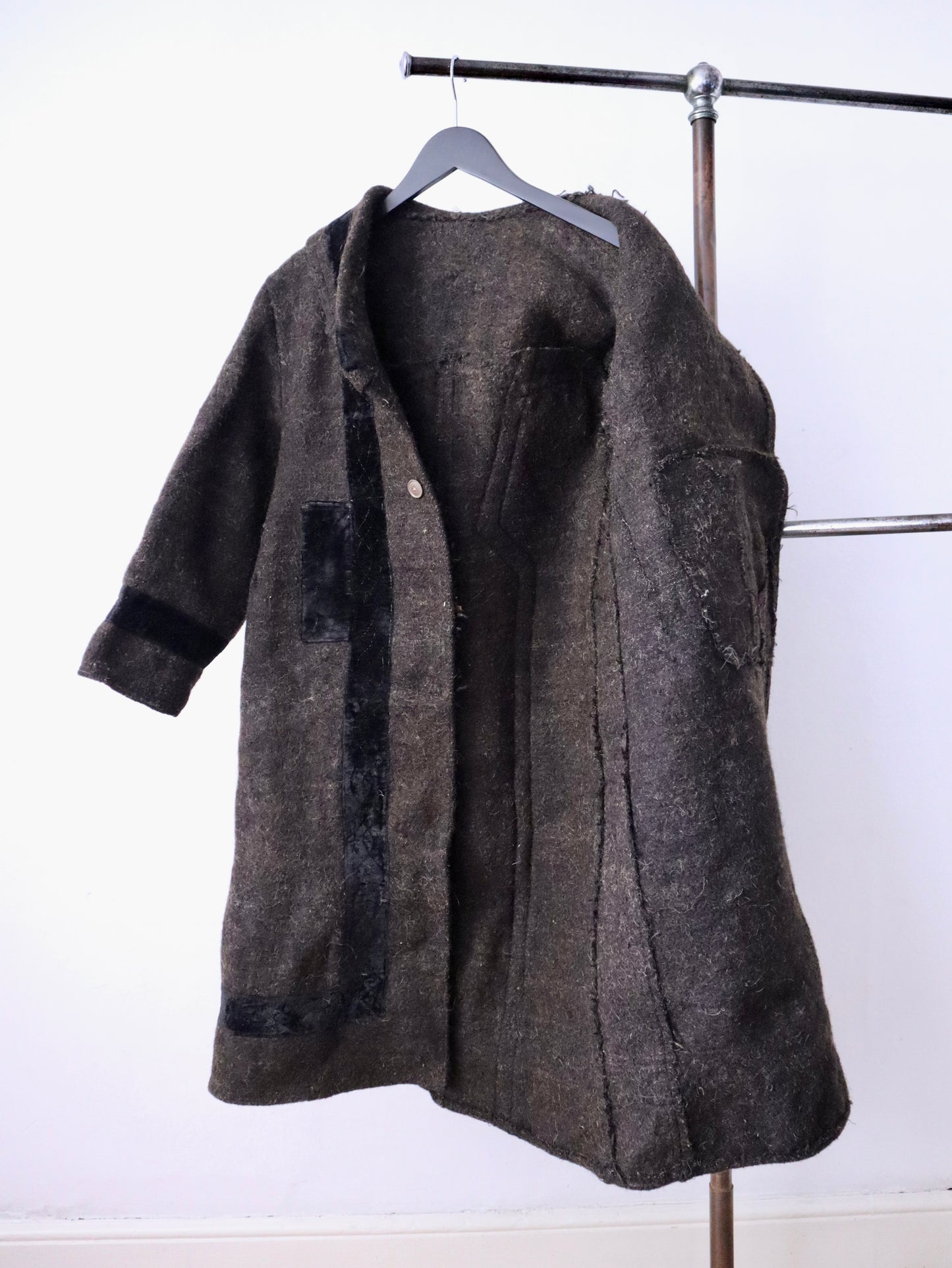 1920s–30s Transylvanian Folk Coat | Brown Wool with Black Velvet Trim