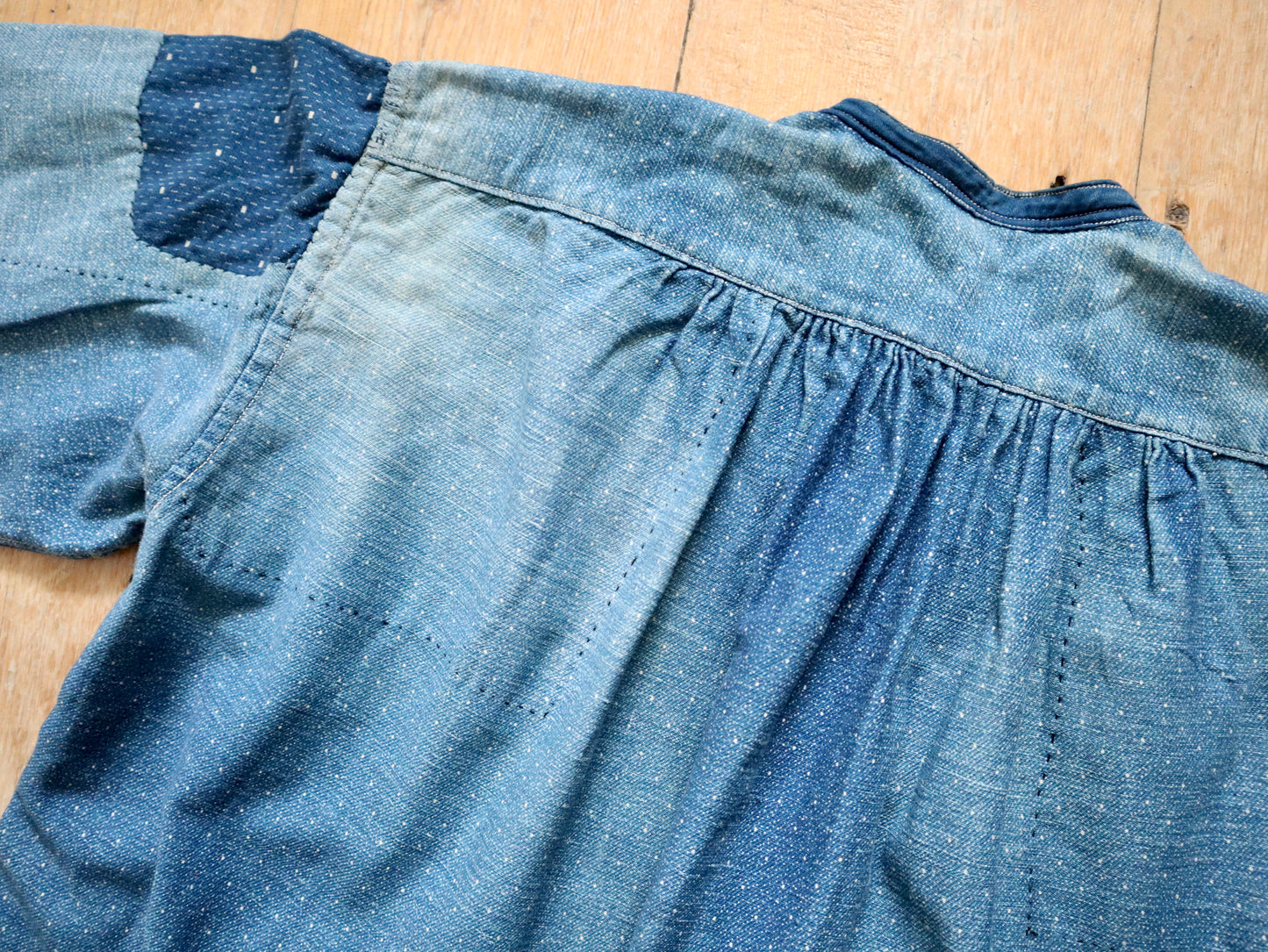 1920s French Blue Indigo Constellation Shirt Patched Repaired RARE Cotton Early Workwear Chore