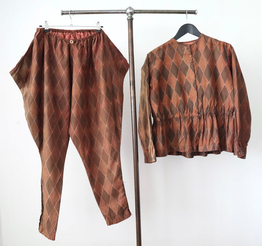 Early 20th Century French Harlequin Costume – c.1910s–20s Two-Piece Cotton Ensemble