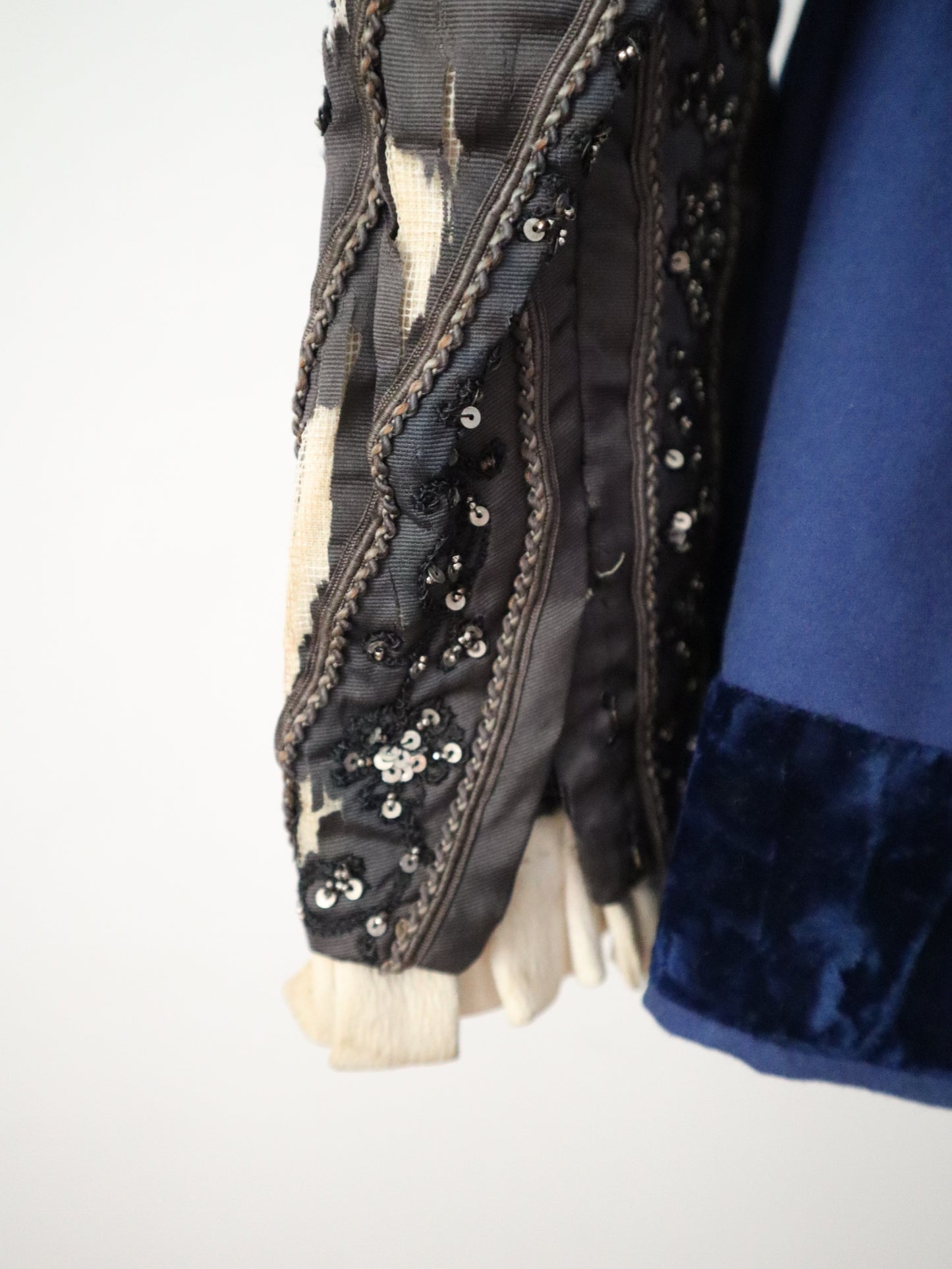 Antique French Opera Doublet Tunic Blue Wool Silk Beaded Sequins Lace Up Early 1900s Renaissance Style