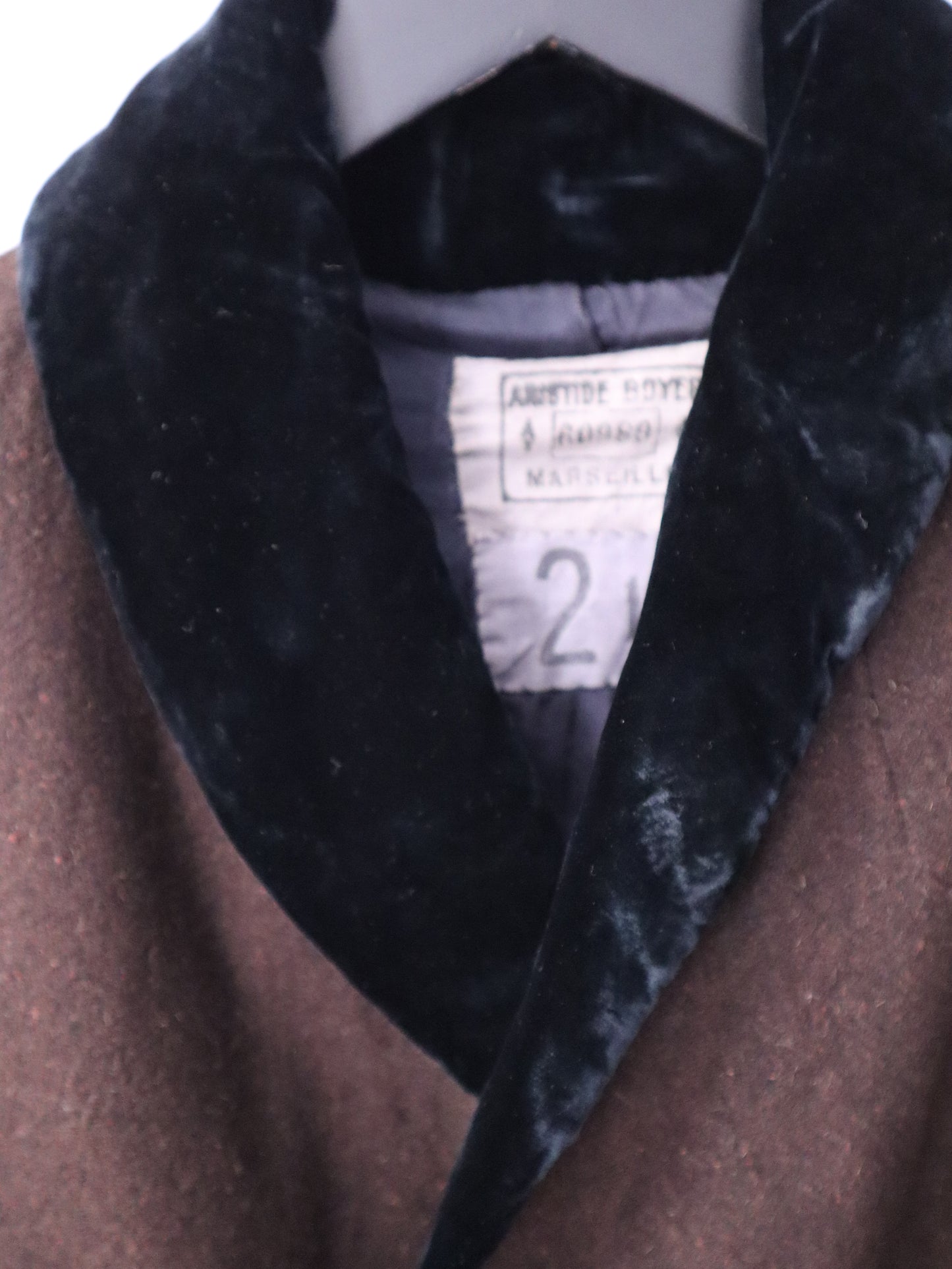 Antique c.1920s French Opera Costume Tailcoat Dark Brown Wool with Velvet Trim & Faceted Glass Buttons Hand-Stitched & Fully Lined