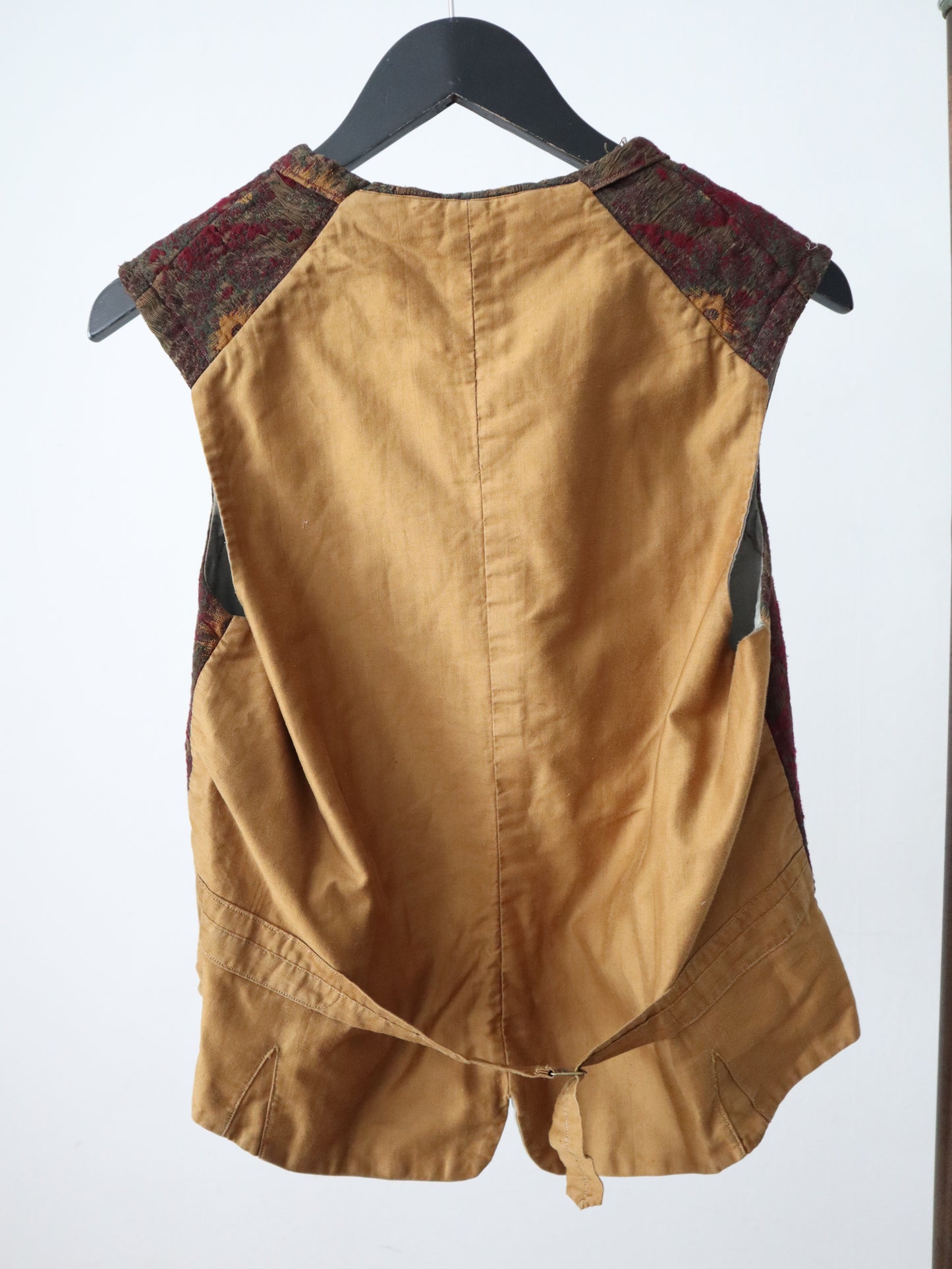 Antique French Waistcoat • Early 1900s Wool Paisley Vest • Burgundy Ochre Brown • PARIS SOLIDE Buckle • Vintage