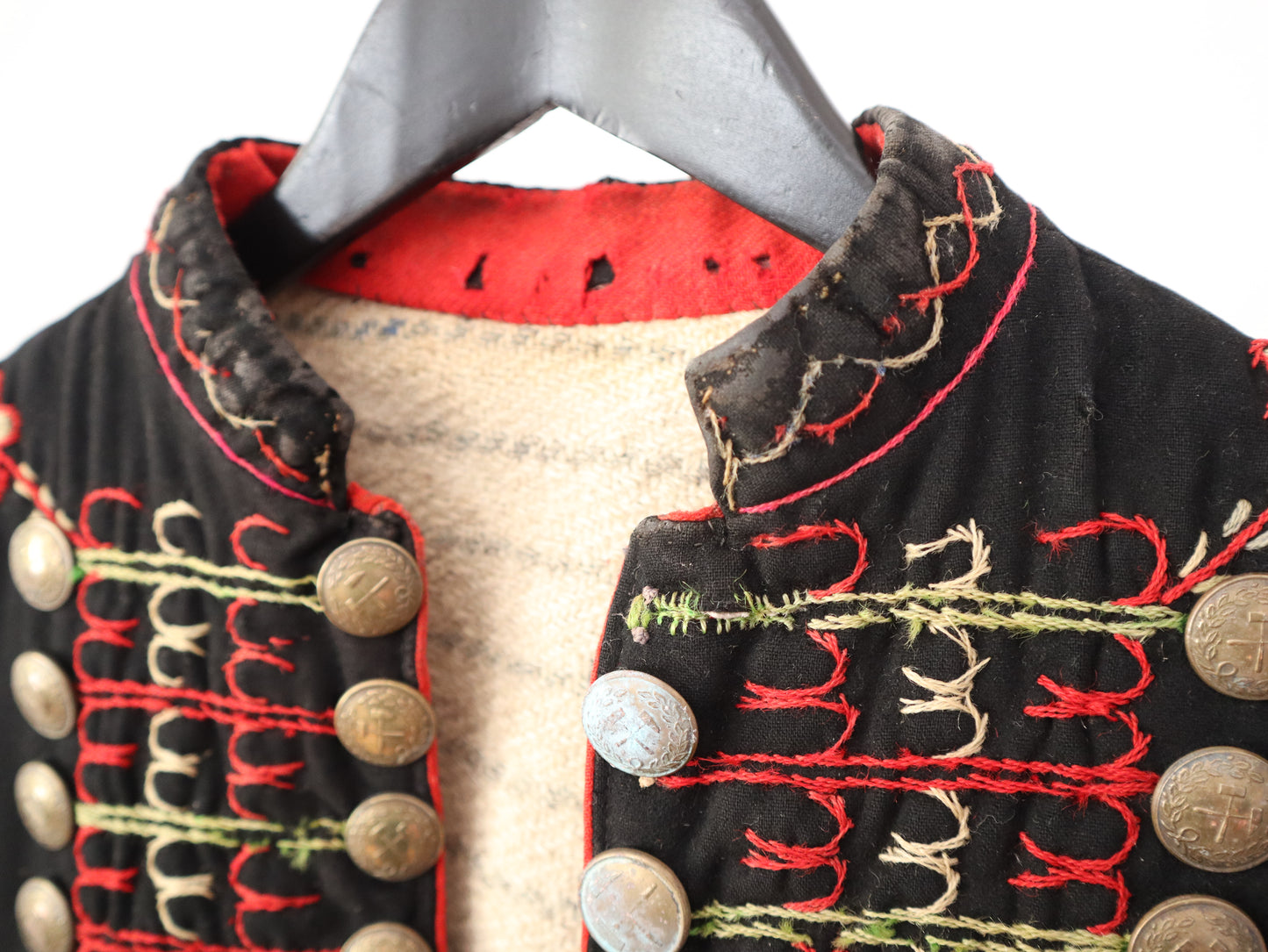 1920s 30s Hungarian Embroidered Vest Waistcoat Folk Floral Brass Buttons Hammer Pick
