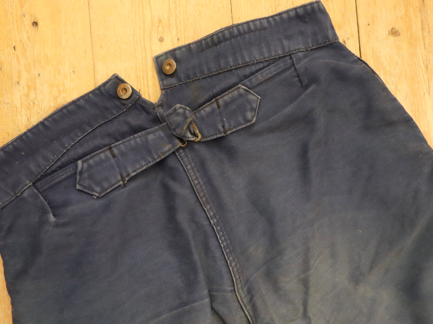 1950s French Le Salvetal Blue Moleskin Workwear Trousers Pants Repairs Darned