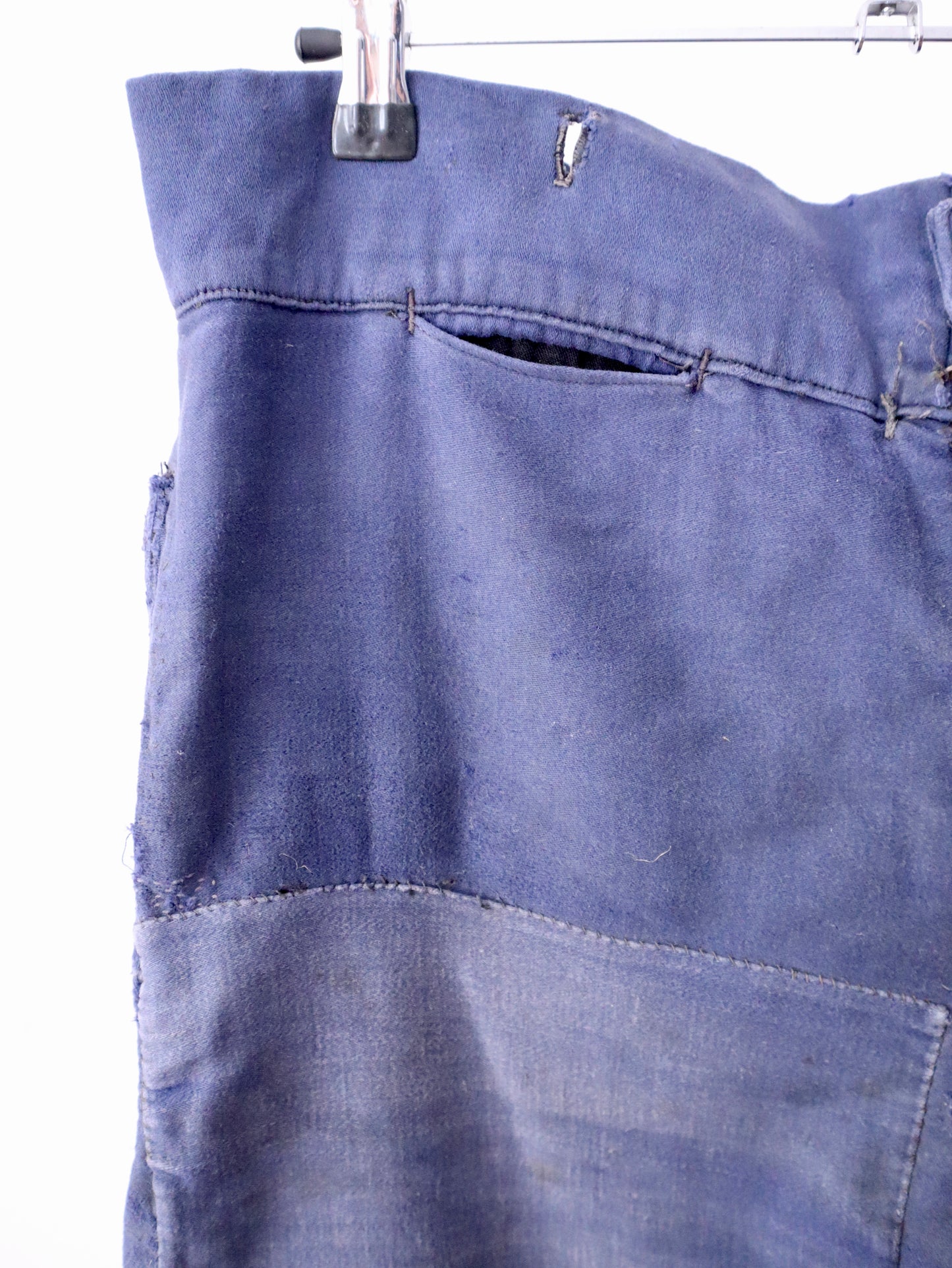1940s–1950s French Moleskin Workwear Trousers – “Le Parfait” with Patched and Darned Repairs