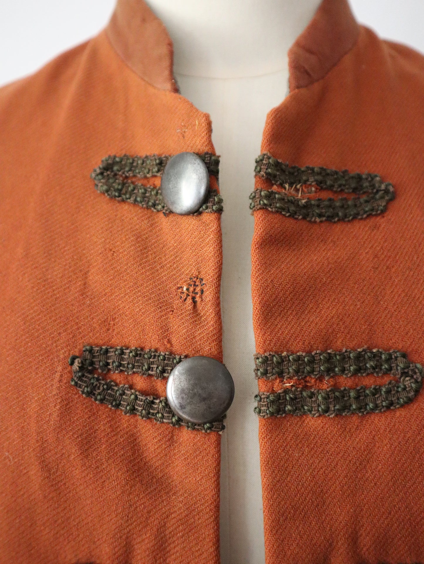 Antique French Opera Costume Jacket Rust Brown Frock Coat Blue Cuffs 18th Century Style