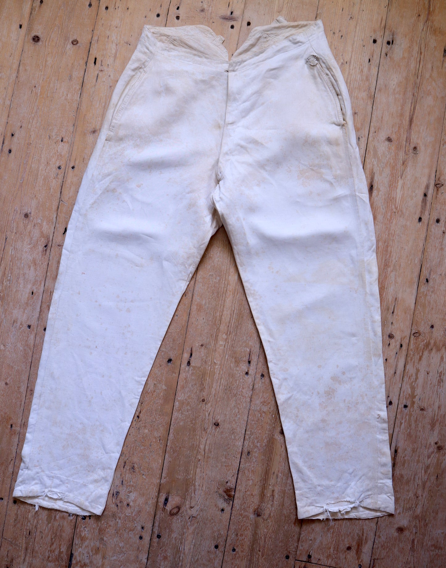 Early 19th Century White Cotton Trousers – Hand Stitched with Bone Buttons