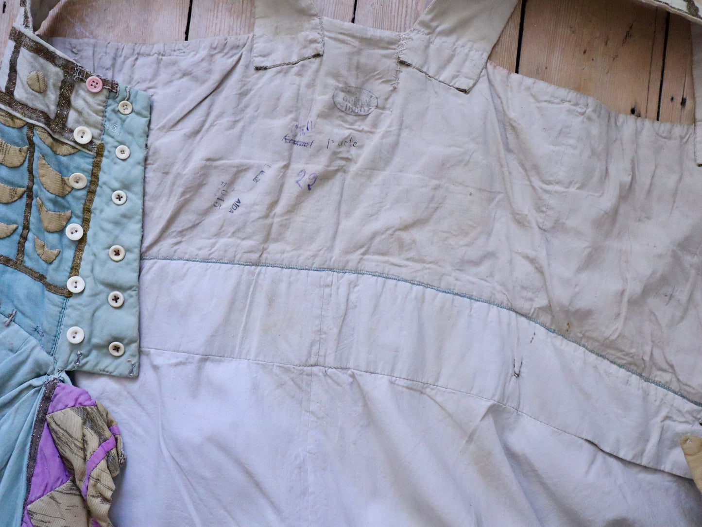 Antique 1880 French Opera PREMIER Costume AIDA Verdi Paris Egyptian Pastel Blue Sun Fade Gold 19th Century