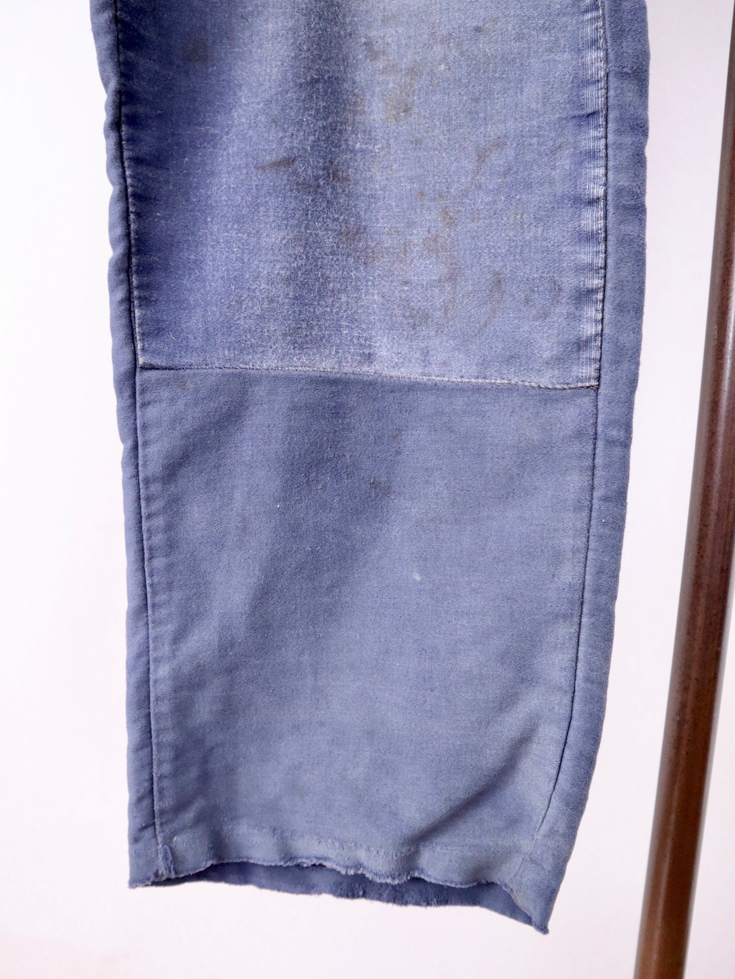 1940s–1950s French Moleskin Workwear Trousers – “Le Parfait” with Patched and Darned Repairs