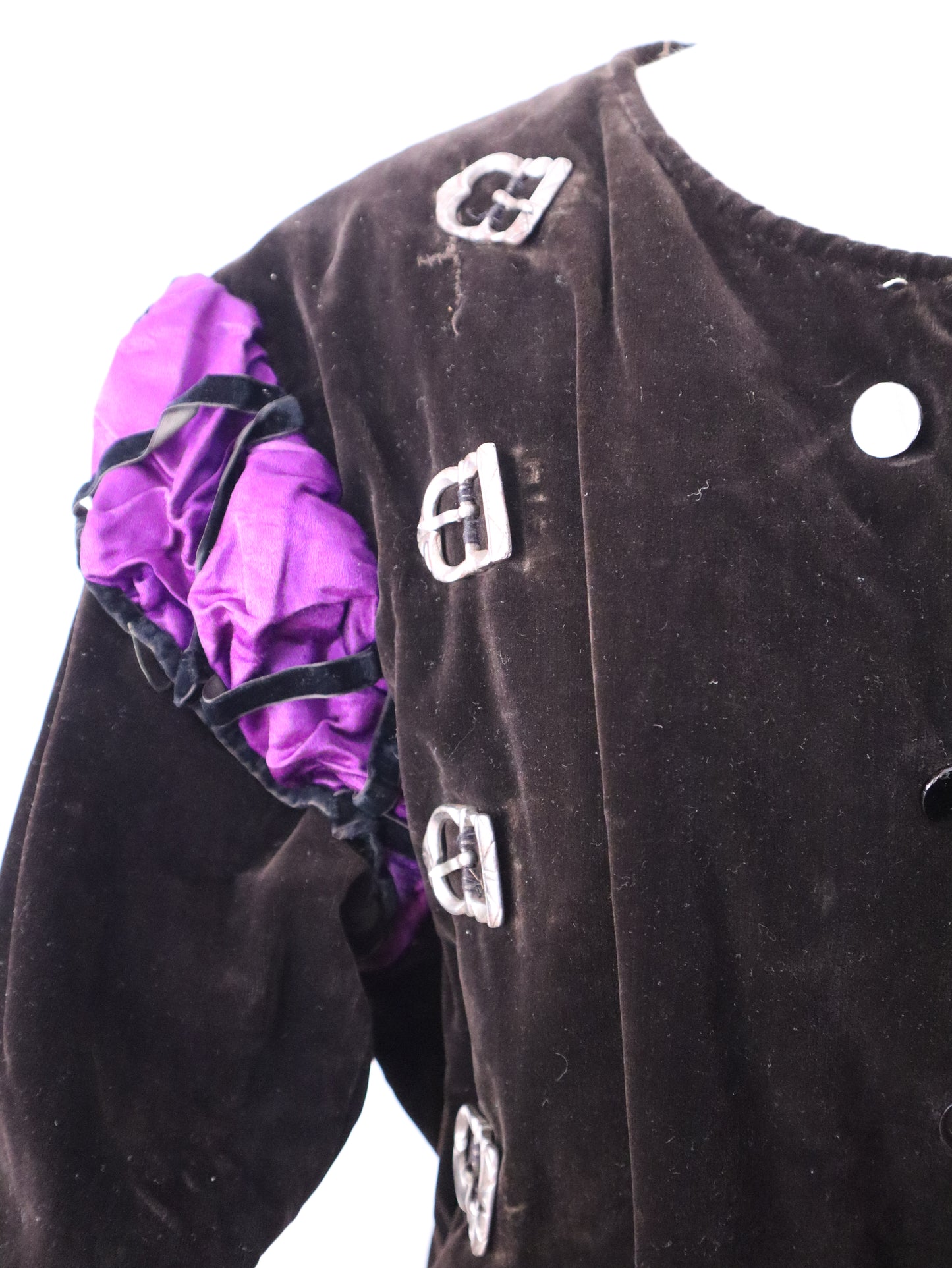 Rare Antique early 1900s French Opera Costume Jacket Silk Velvet Medieval Renaissance 16th Century Buckles Straps