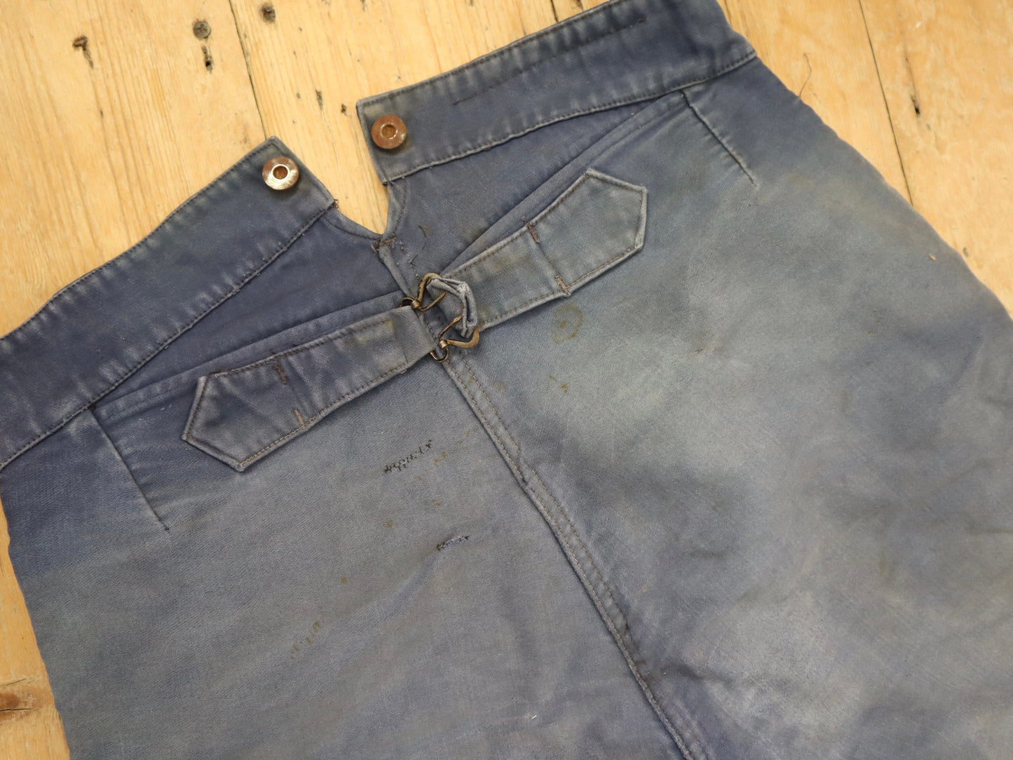 1950s French Le Salvetal Blue Moleskin Workwear Trousers Pants Repairs Darned