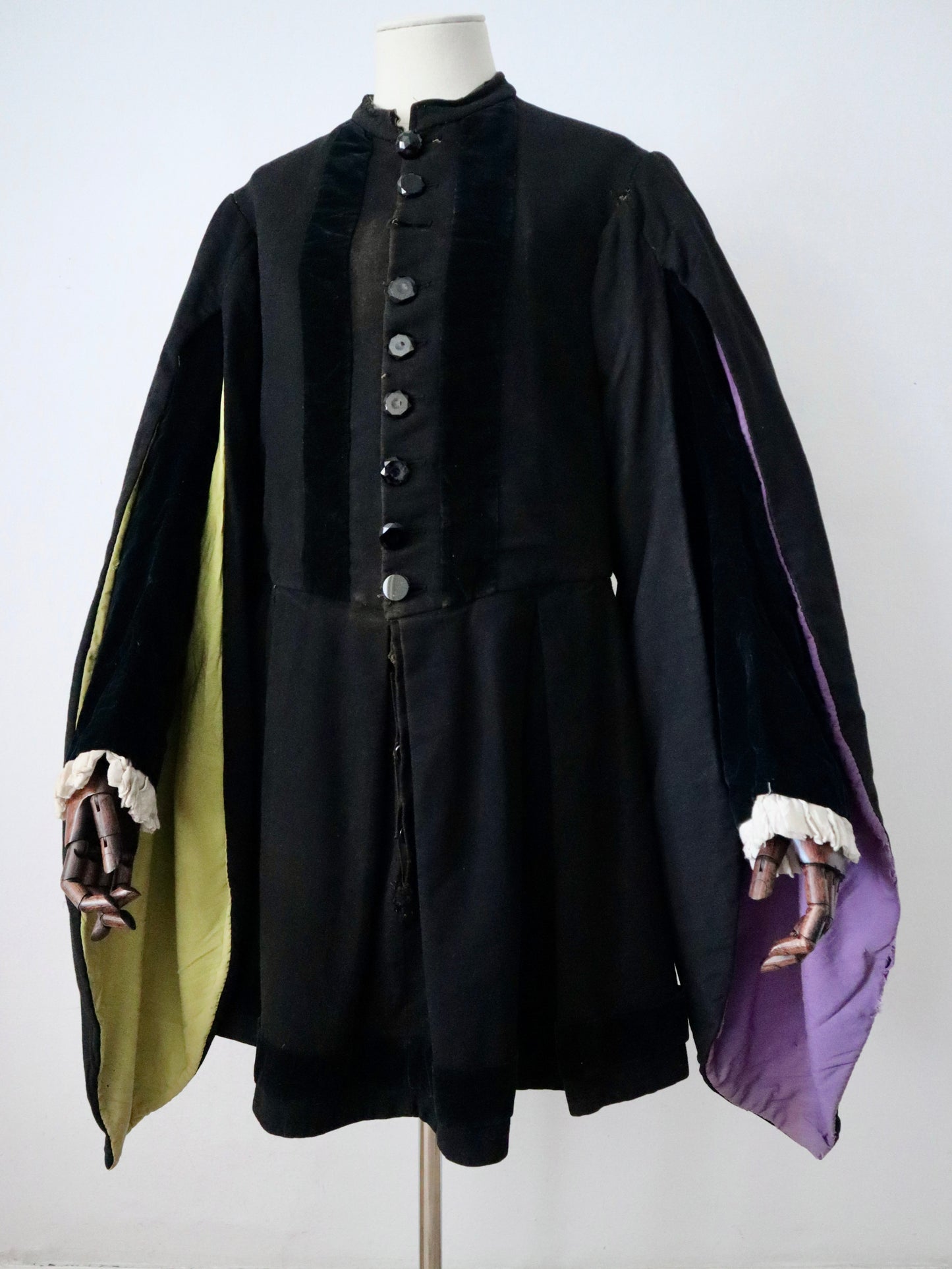 Antique French Renaissance-Style Theatrical Tunic | Circa 1900 | Aristide Boyer Marseille | Black Wool with Hanging Sleeves