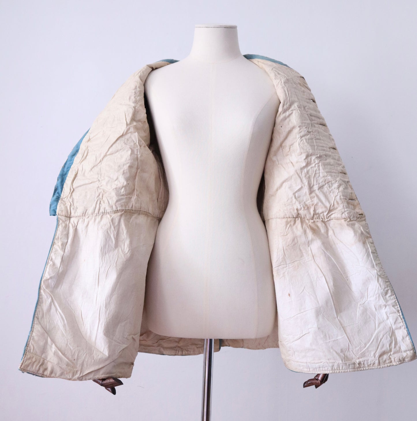 Antique 19th Century Theatrical Military-Style Jacket | Hand-Sewn Powder Blue Costume Coat  Metal Ribbon Trim Tassels