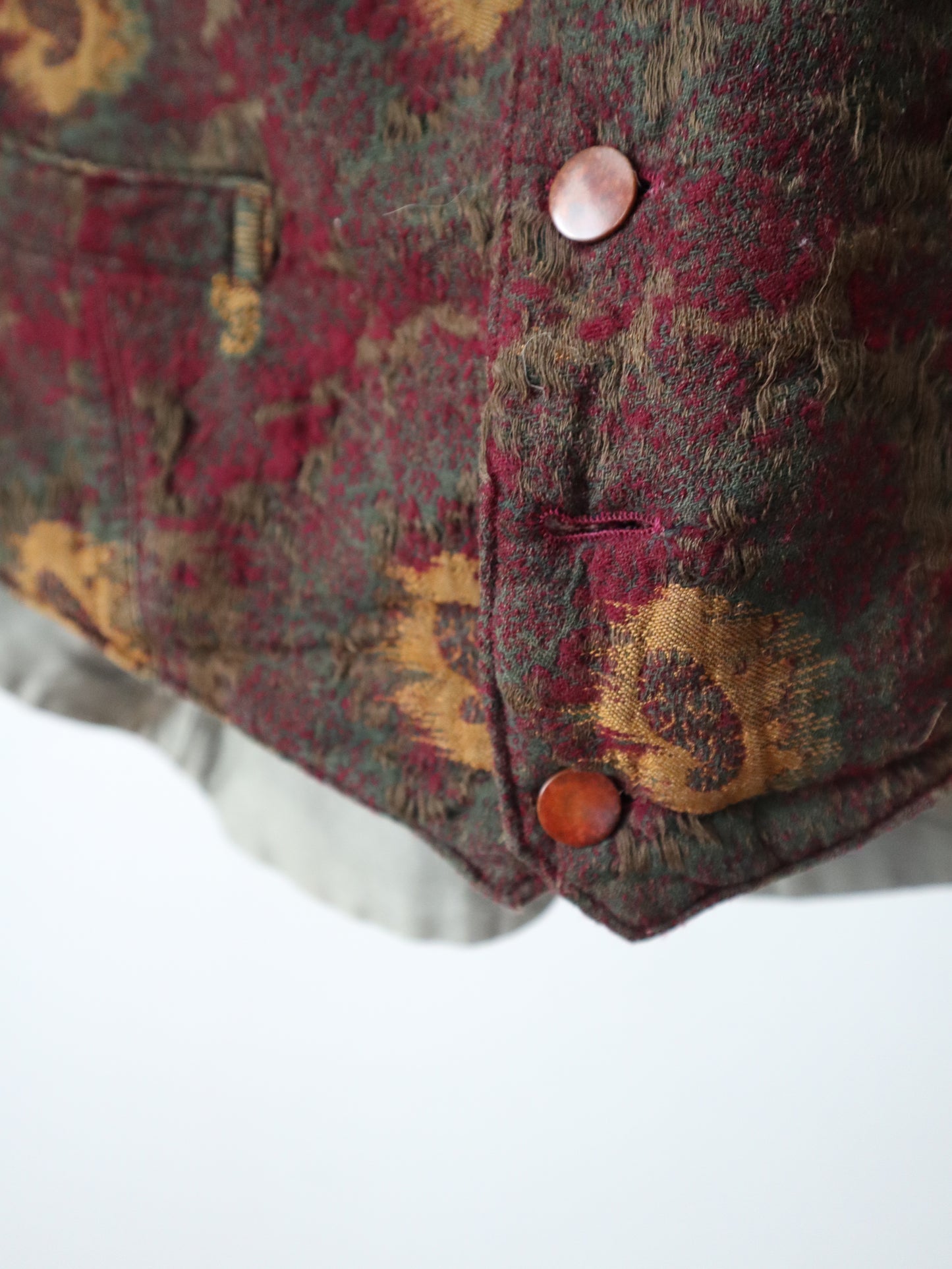 Antique French Waistcoat • Early 1900s Wool Paisley Vest • Burgundy Ochre Brown • PARIS SOLIDE Buckle • Vintage
