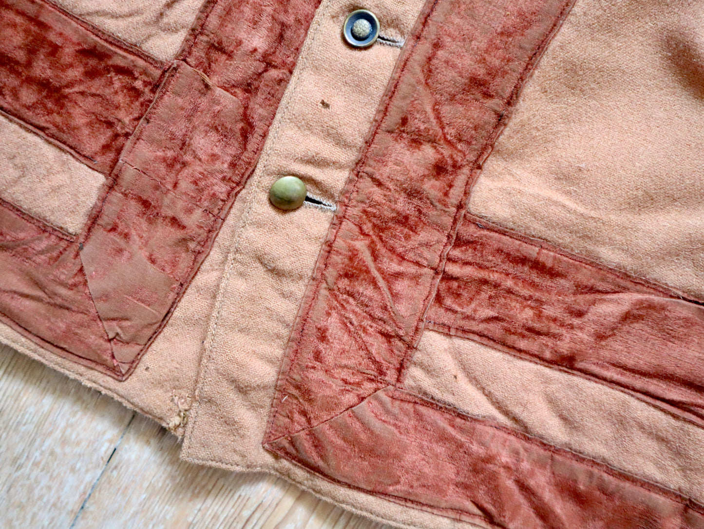 Antique French Opera Costume Tunic Gilet Wool Apricot Brown Silk Velvet Trim Medieval Renaissance