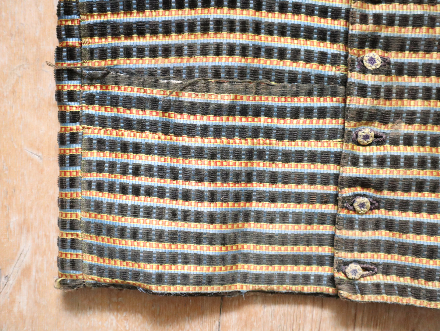 1790s - 1800 Silk Velvet Waistcoat
Vest Stripe Covered Buttons Double Breasted French Sack
Linen Back