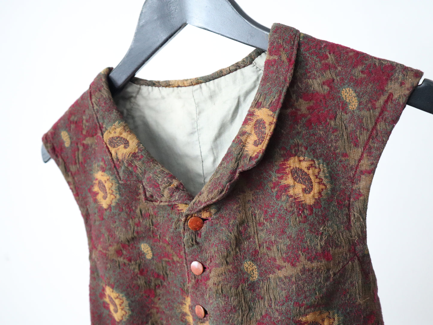 Antique French Waistcoat • Early 1900s Wool Paisley Vest • Burgundy Ochre Brown • PARIS SOLIDE Buckle • Vintage