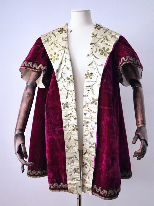 Antique French Silk Velvet Jacket c.1800s – Hand-Embroidered with Flat Gold Metal Thread – Ceremonial A-Line Robe from Aristide Boyer Archive