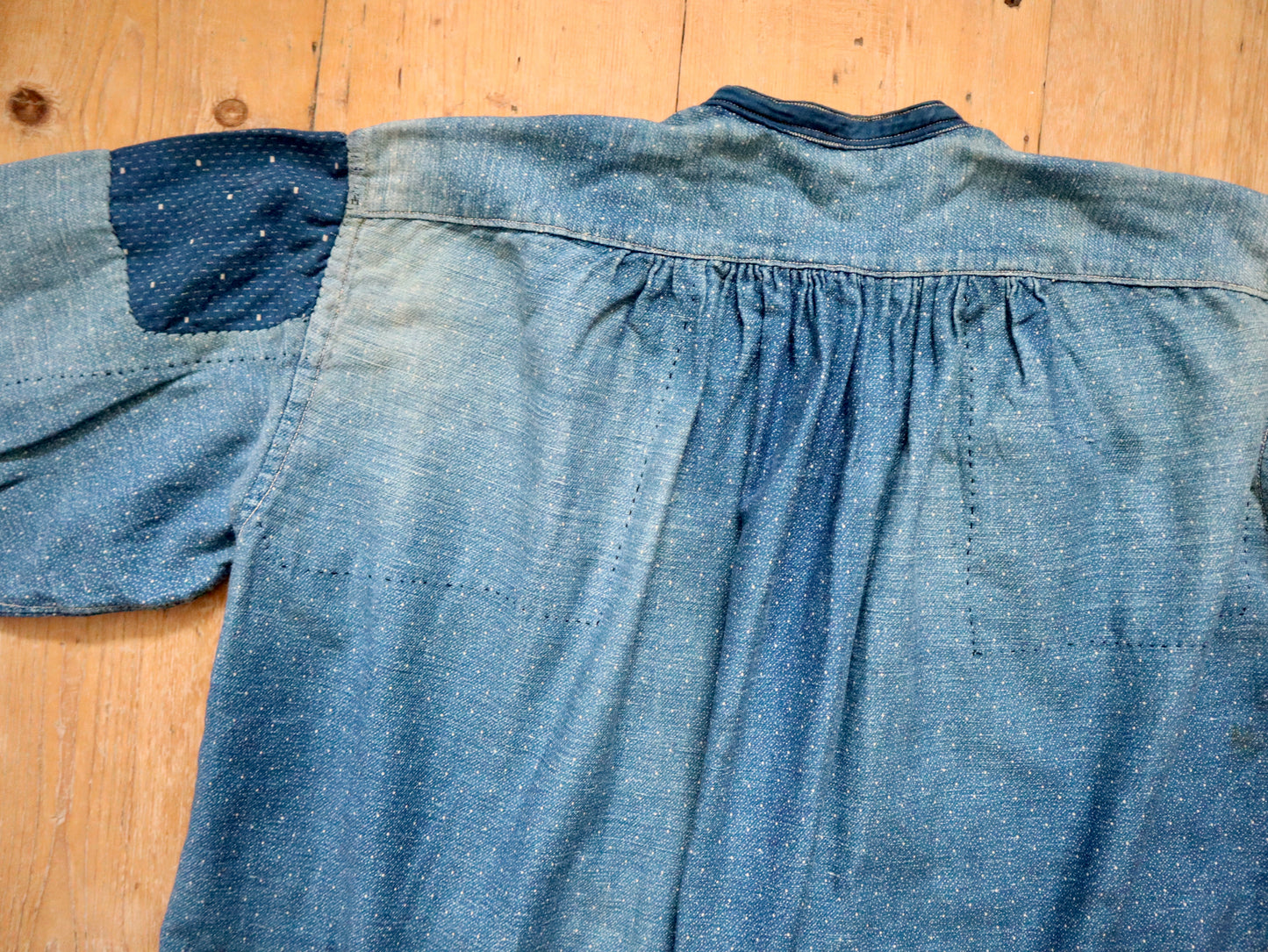 1920s French Blue Indigo Constellation Shirt Patched Repaired RARE Cotton Early Workwear Chore