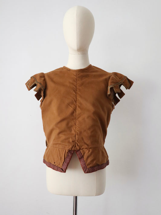 Antique French Opera Costume Tunic Top Toffee Brown Wool Medieval Renaissance Style