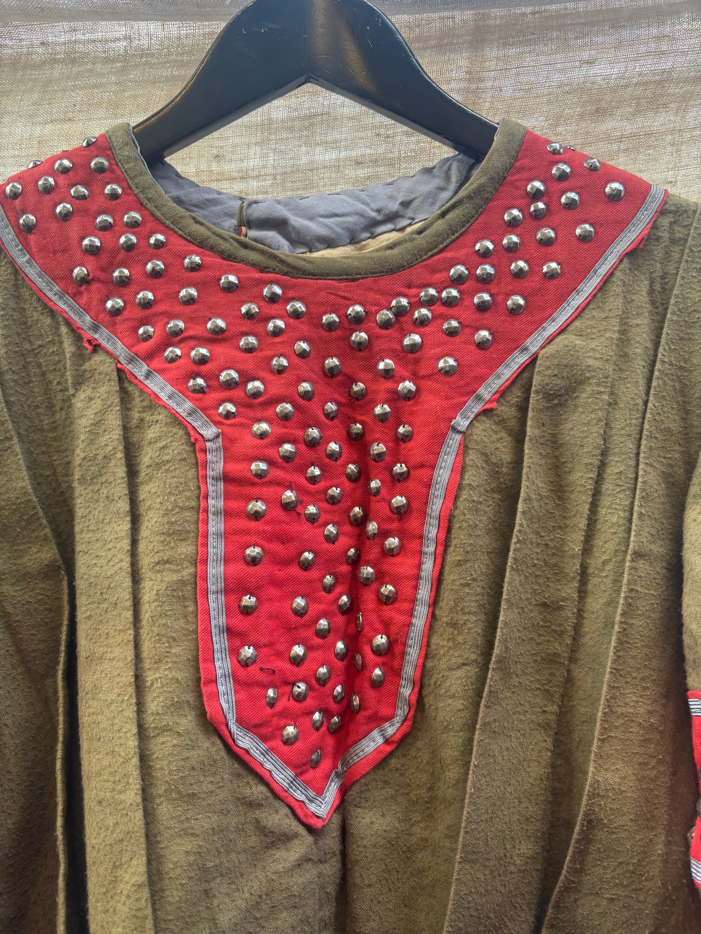 Antique French Opera Costume Tunic Vermillion Olive Studded Renaissance Medieval