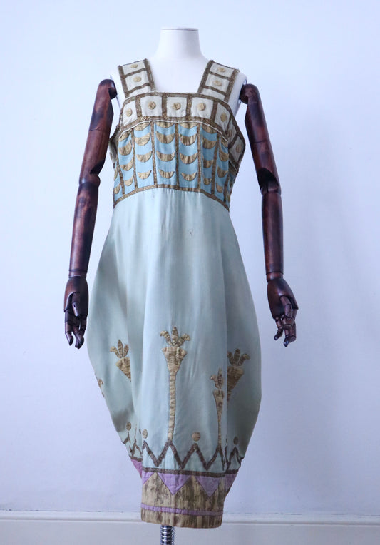 Antique 1880 French Opera PREMIER Costume AIDA Verdi Paris Egyptian Pastel Blue Sun Fade Gold 19th Century