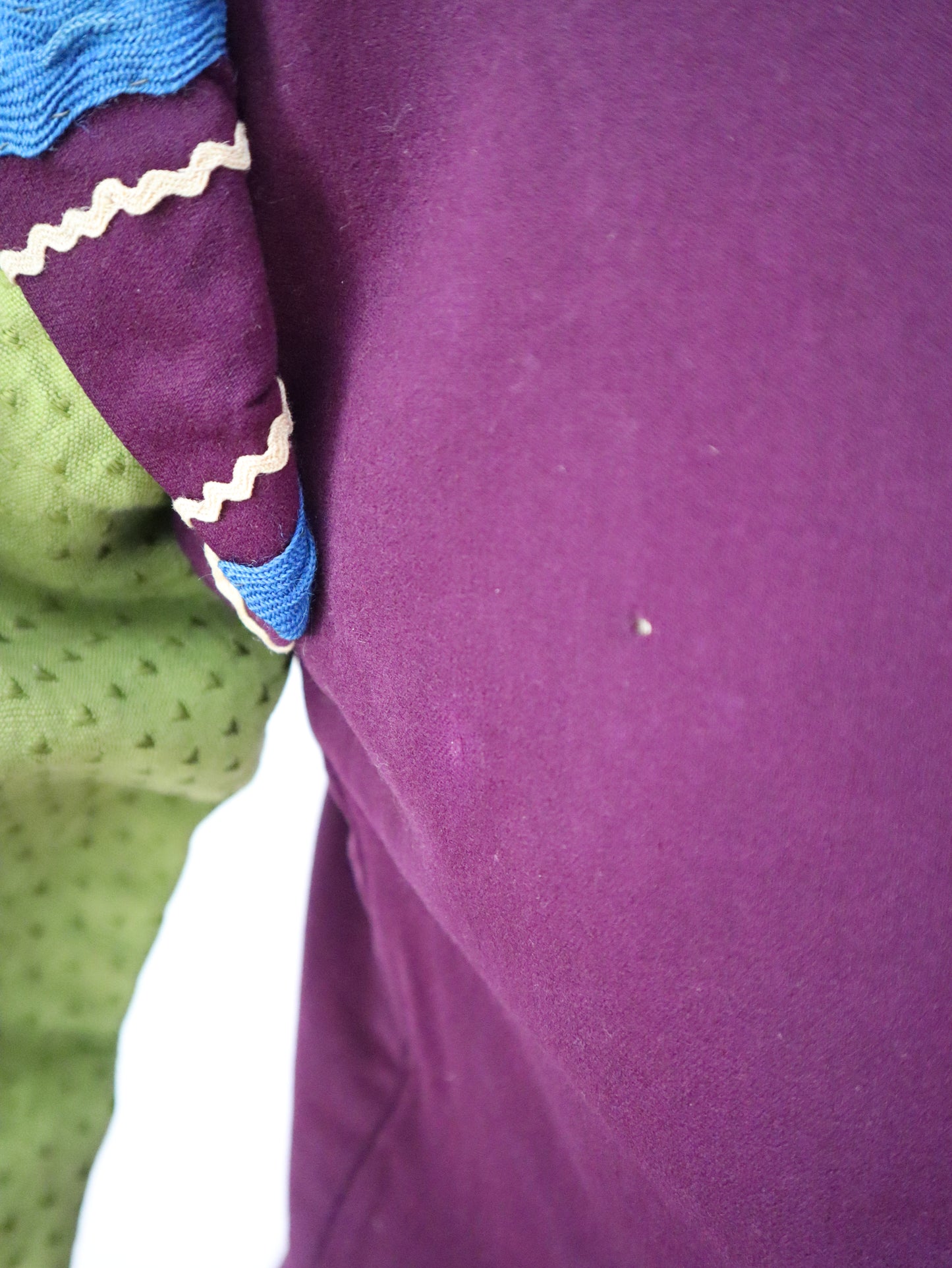 Antique French Opera Costume Jacket Purple Wool Green Cotton Sleeves Ribbon Trim Medieval Renaissance