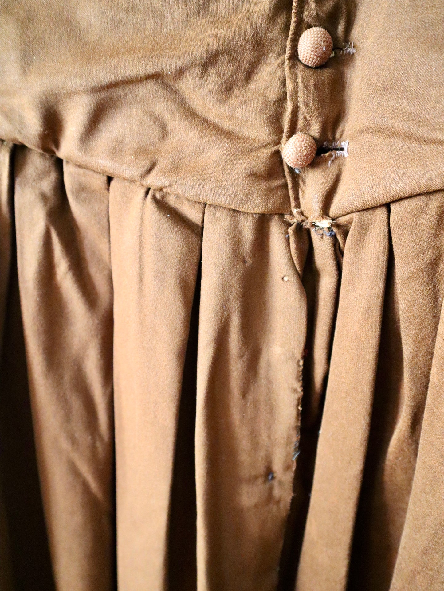 Antique French Opera Costume Tunic Brown Wool Cotton Puff Sleeve Renaissance Style 1910s