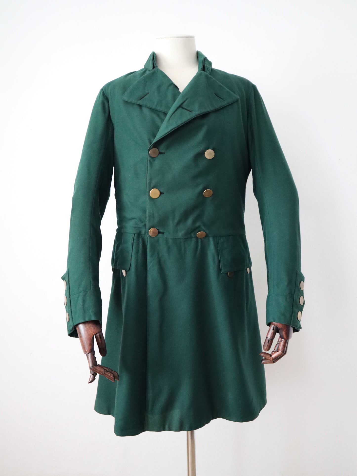 Late 19th century French green wool frock-style coat with brass buttons – marked “Aristide Boyer, Marseille” Opera Theatre Costume