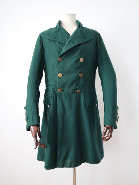 Late 19th century French green wool frock-style coat with brass buttons – marked “Aristide Boyer, Marseille” Opera Theatre Costume