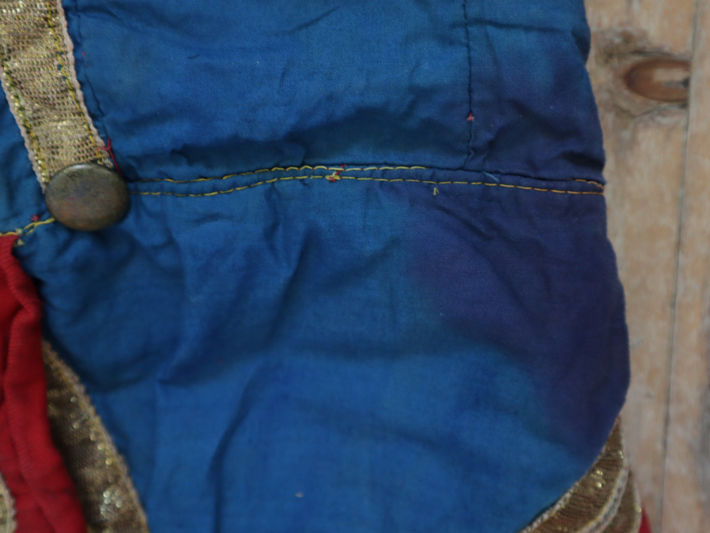 Antique French Theatre Costume 19th Century Military Style Indigo Blue Red Sun Fade Gold Ribbon Trim
