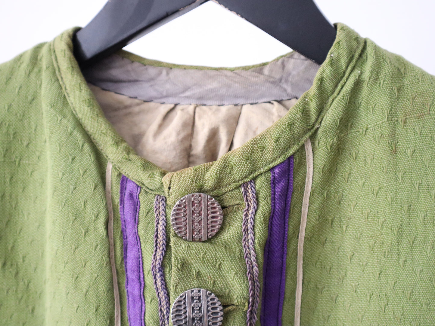 Antique French Opera Costume Jacket – Early 1900s, Green & Red Cotton, Aristide Boyer Marseille