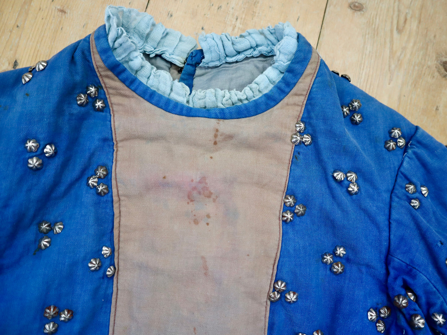Antique French Opera Costume Tunic Renaissance Blue Studded Salmon Cotton Theatre Worn