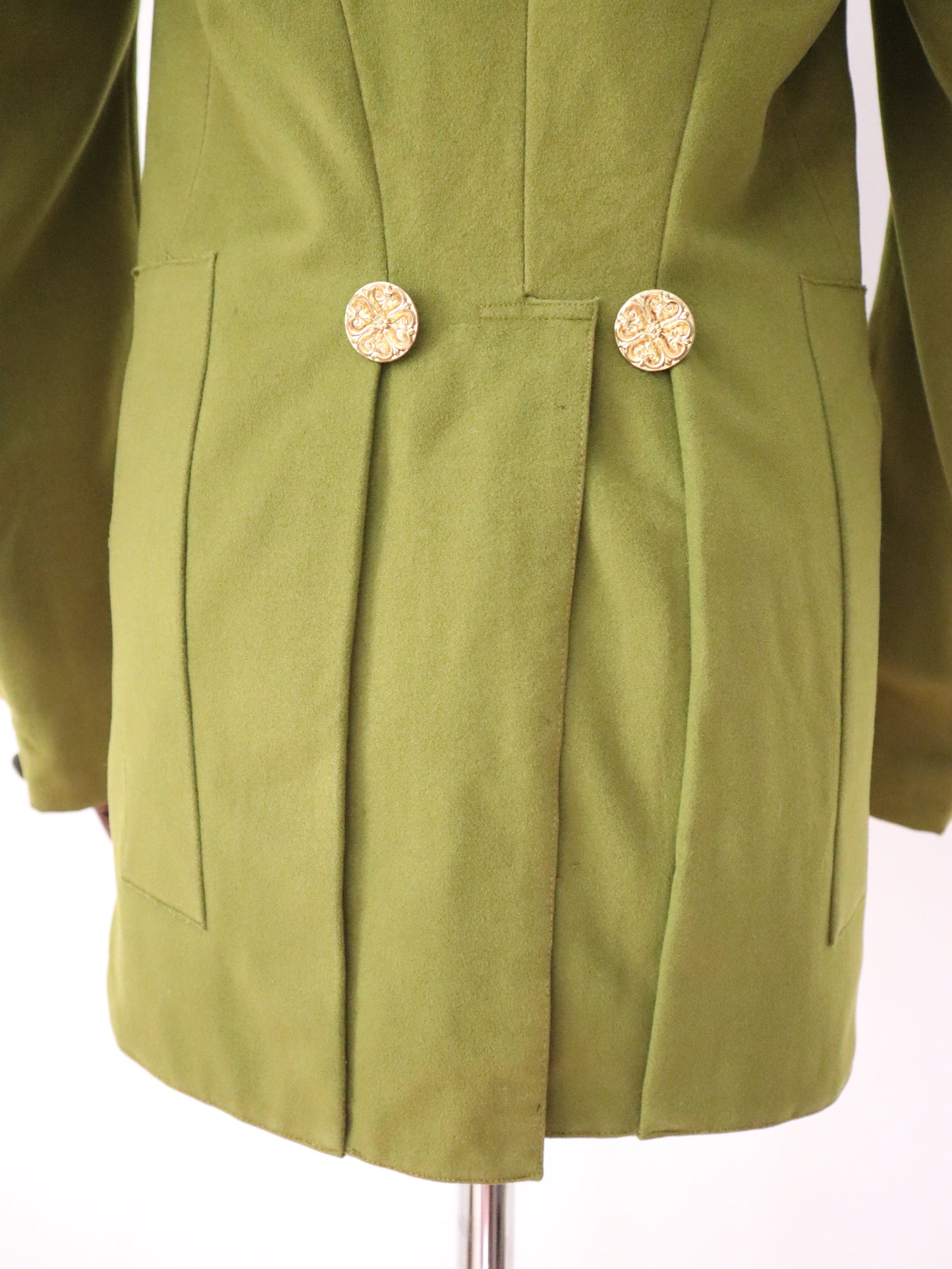 Antique French Tailcoat by Aristide Boyer – Bright Green Wool Theatre Jacket with Ring-Back Buttons – Regency-Inspired