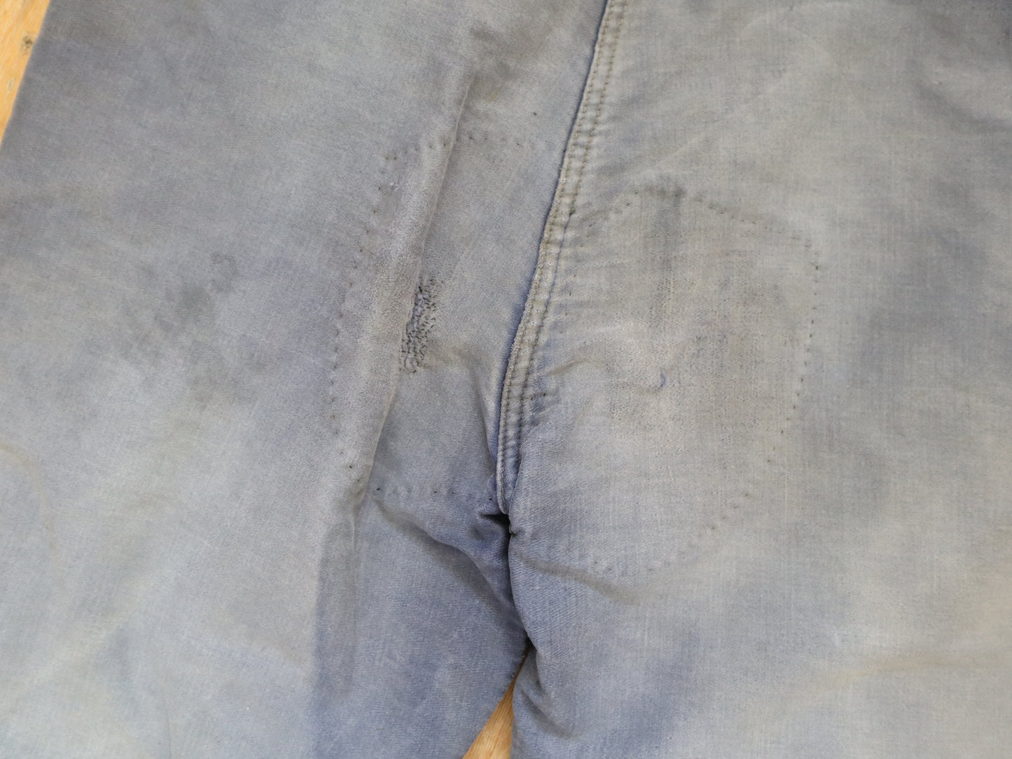 1950s French Le Salvetal Blue Moleskin Workwear Trousers Pants Patched Repairs Darned