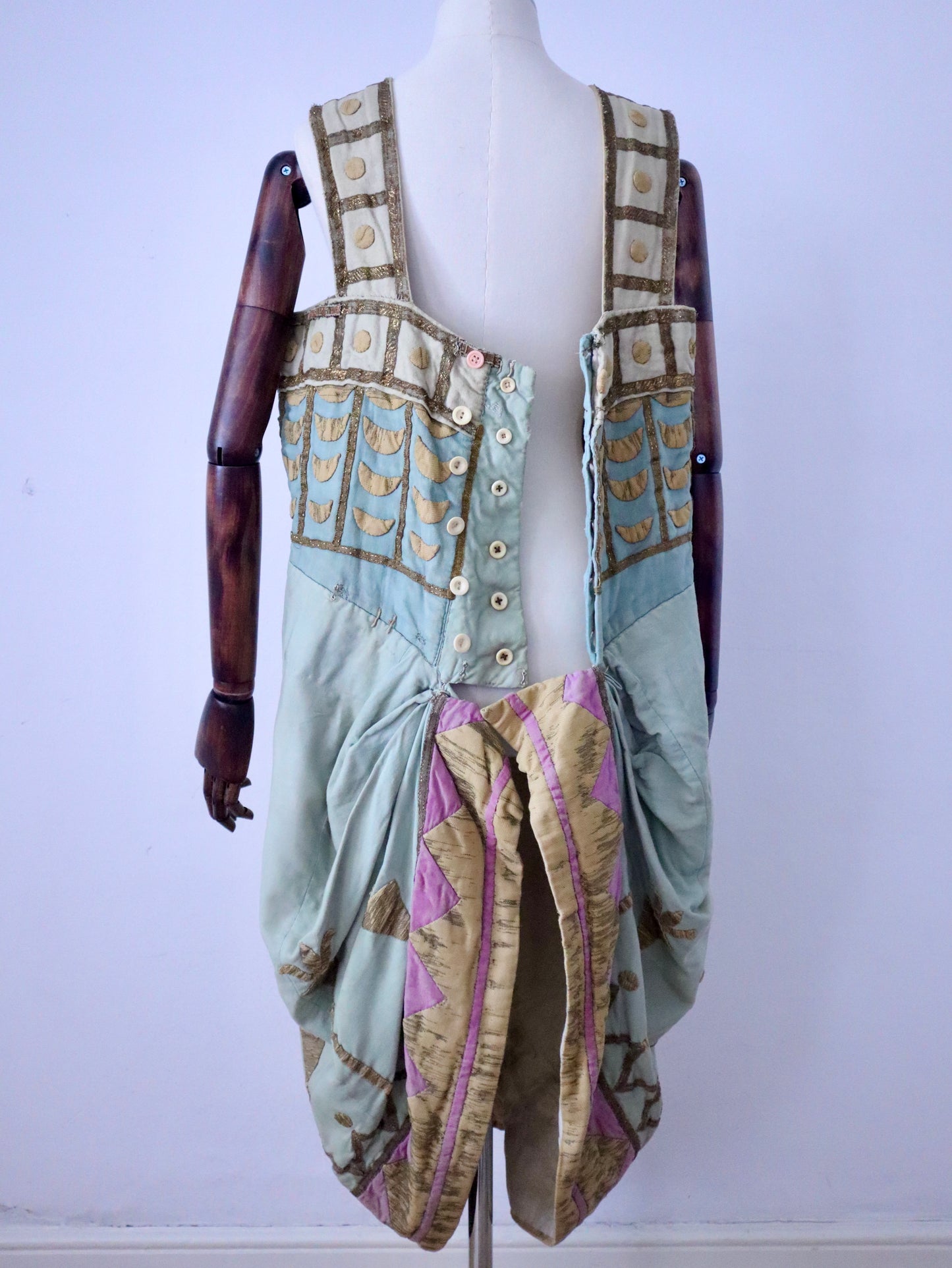 Antique 1880 French Opera PREMIER Costume AIDA Verdi Paris Egyptian Pastel Blue Sun Fade Gold 19th Century