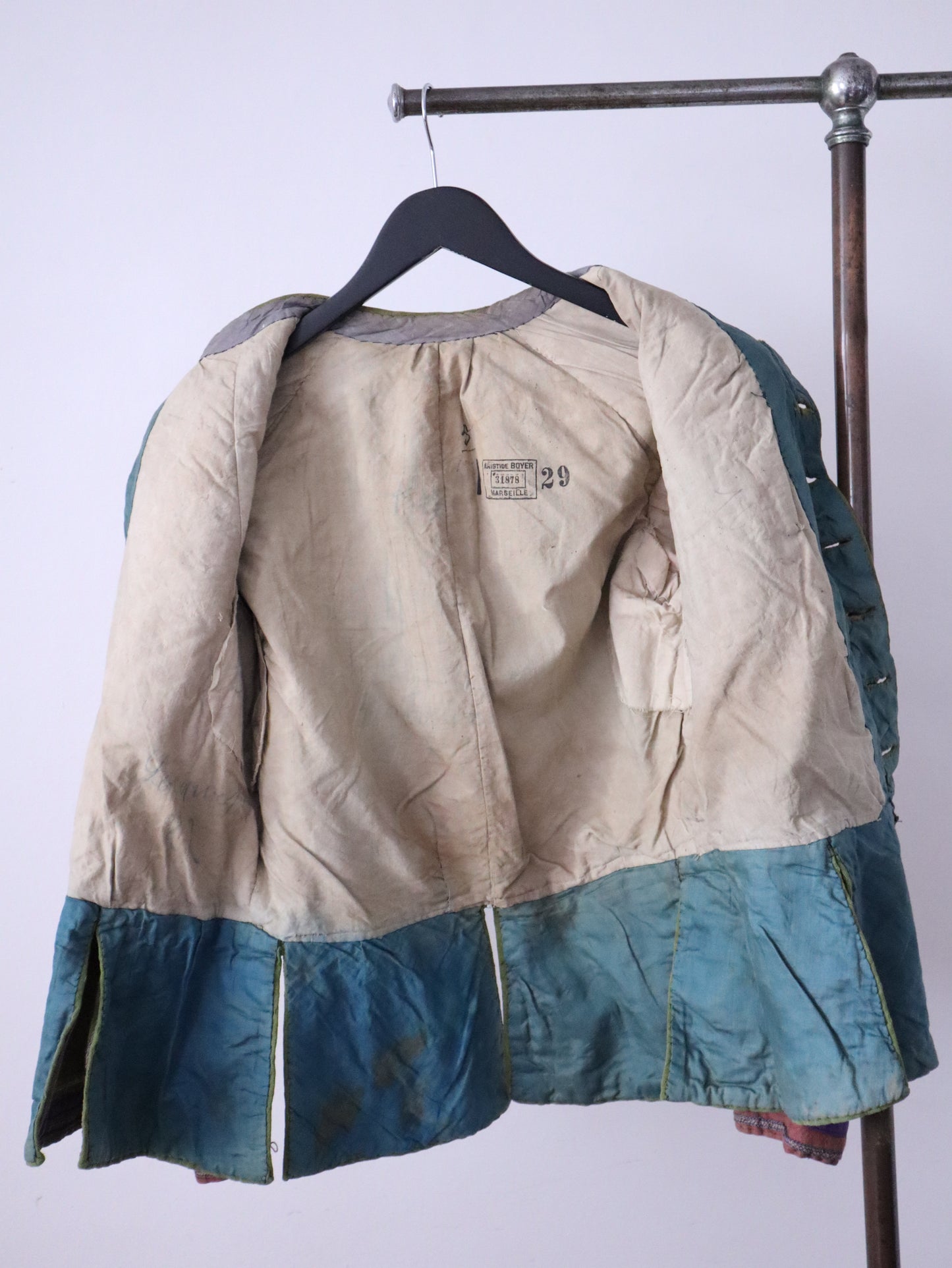 Antique French Opera Costume Jacket – Early 1900s, Green & Red Cotton, Aristide Boyer Marseille