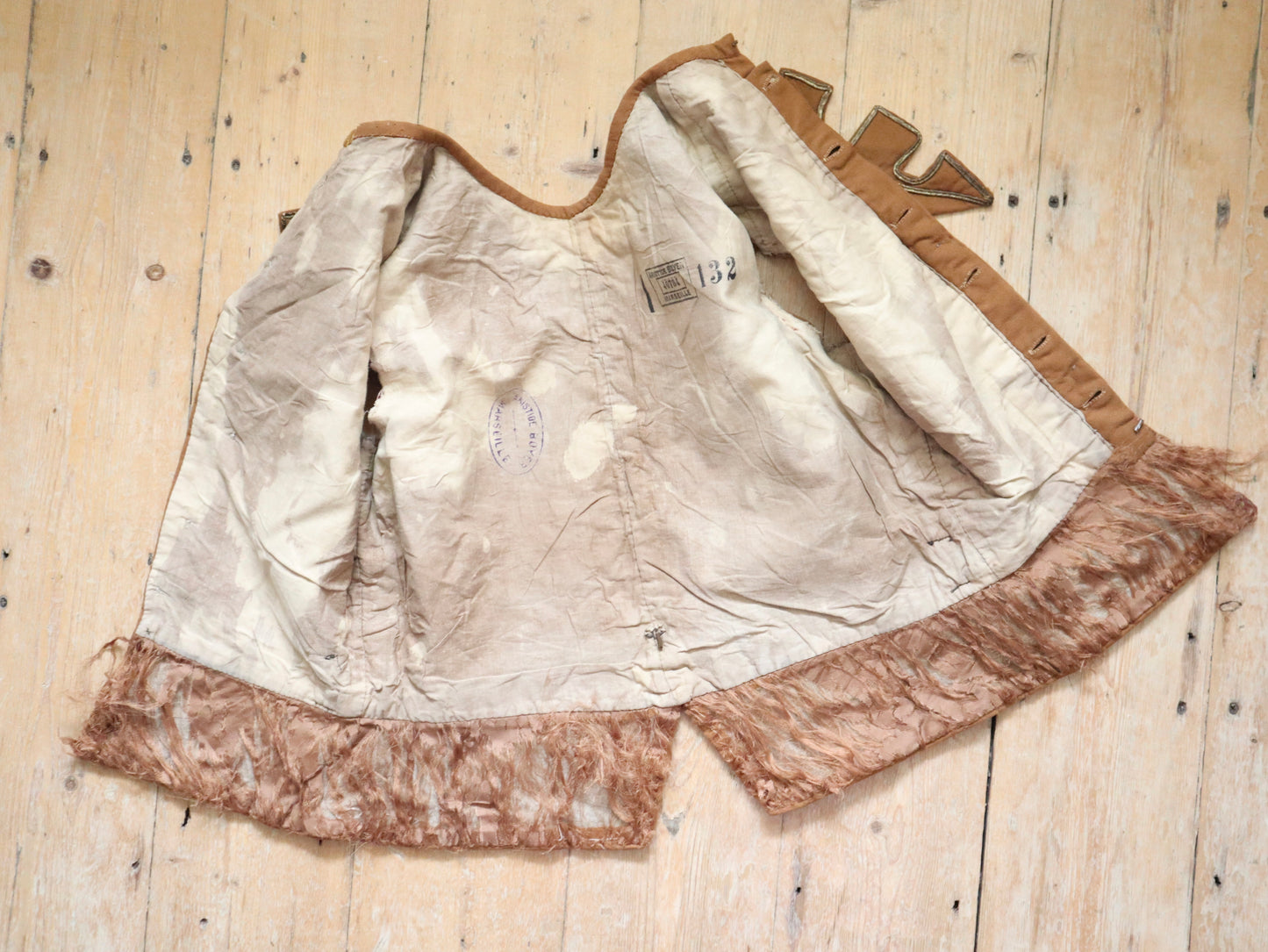 Antique French Opera Costume Tunic Top Toffee Brown Wool Medieval Renaissance Style