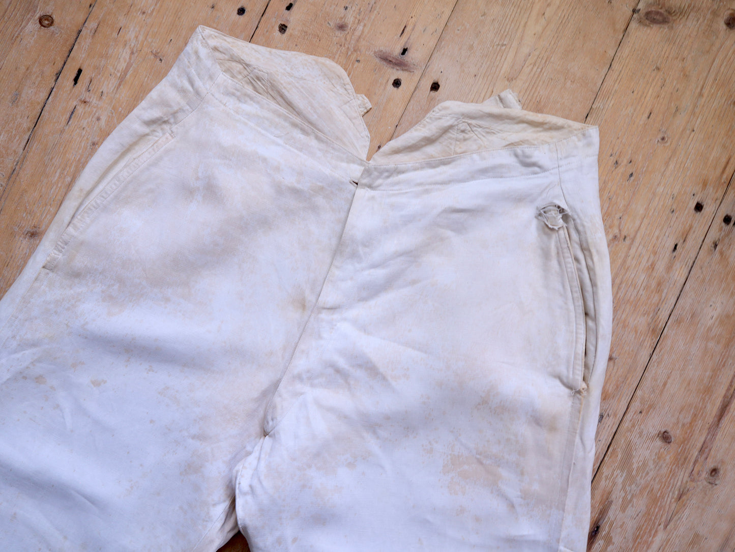Early 19th Century White Cotton Trousers – Hand Stitched with Bone Buttons