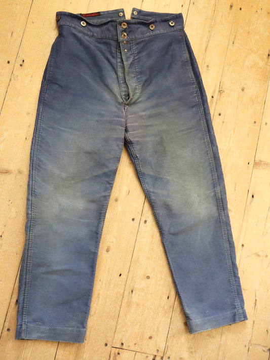 1950s French Le Salvetal Blue Moleskin Workwear Trousers Pants